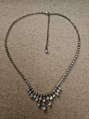 Bridal Crystal Marquise Fringe Necklace - Silver Tone Clear